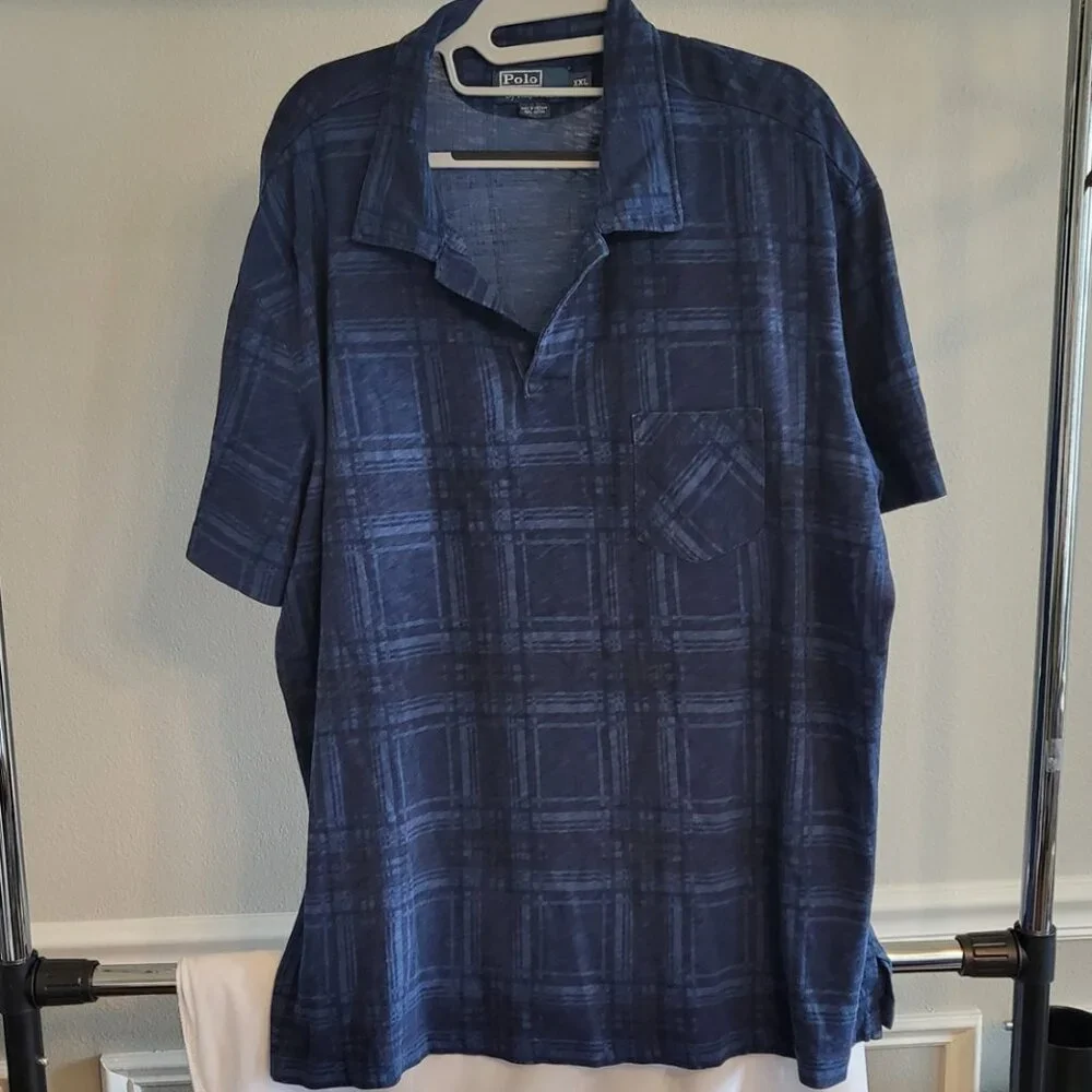 Polo Ralph Lauren Men's Short-Sleeve Collared Polo Button Shirt Blue Plaid XXL